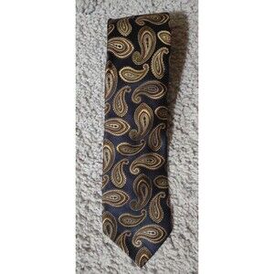 John W Nordstrom Dark Blue Paisley Silk Tie Stitched Emblem